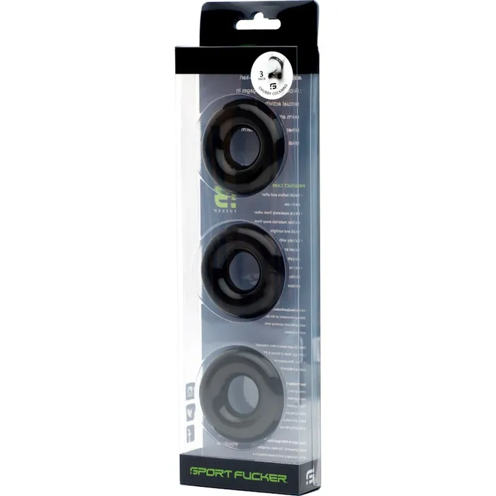 Sport Fucker Anal Sport Fucker Rubber Cockring 3 Pk Black Black