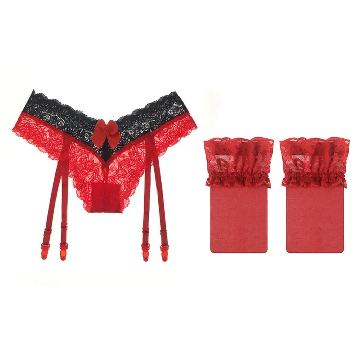 Tempting Garter Belt with Stockings Womens Sexy Lace Lingerie with Bowknot EVEs SECRETS Female Sex Toys