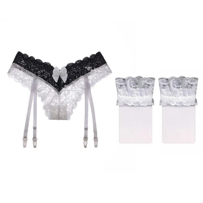 Tempting Garter Belt with Stockings Womens Sexy Lace Lingerie with Bowknot EVEs SECRETS Female Sex Toys