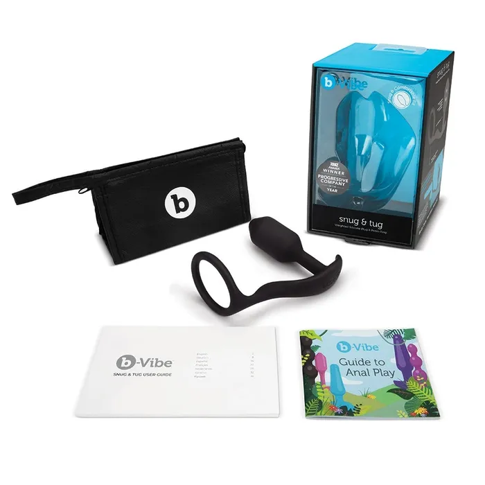 bVibe Male Sex Toys bVibe Snug and Tug Vibrating Weighted Butt Plug and Cock Ring Black