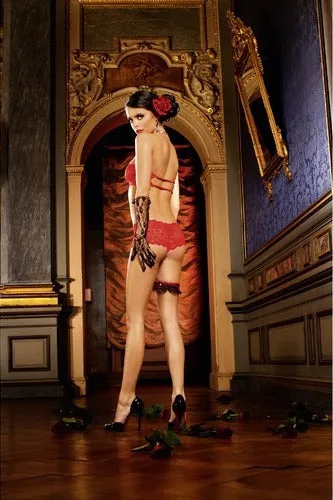 Calvista Anal BACI 208 Lace Boyshort Set OS Red with Black Bows