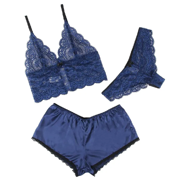 Cami Set 3 Pcs Silk Lace Camisole Sleepwear with Panty FRISKY BUSINESS SG Female Sex Toys