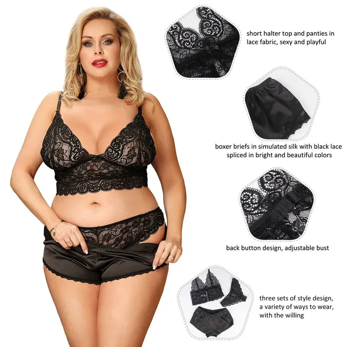 Cami Set 3 Pcs Silk Lace Camisole Sleepwear with Panty FRISKY BUSINESS SG Female Sex Toys
