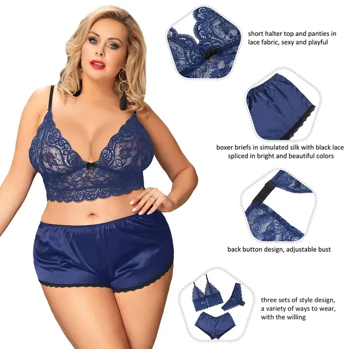 Cami Set 3 Pcs Silk Lace Camisole Sleepwear with Panty FRISKY BUSINESS SG Female Sex Toys