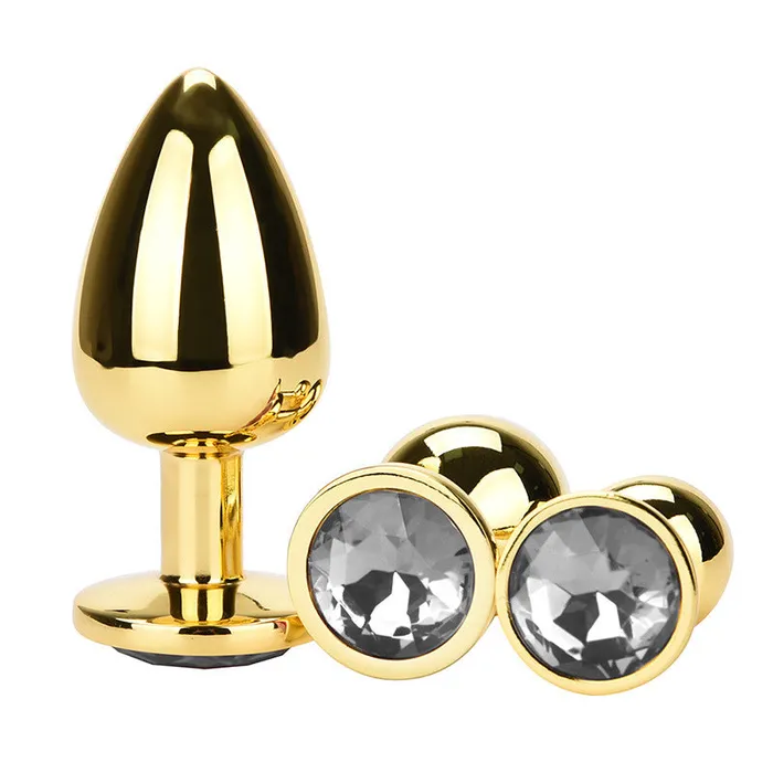 Golden Butt Plug with Gem Small Clear AotoWholesale China Male Sex Toys