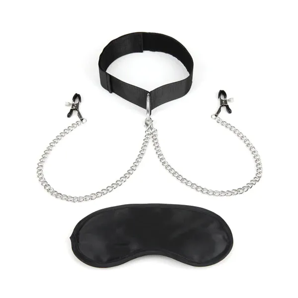Lux Fetish Female Sex Toys Lux Fetish Collar and Adjustable Pressure Nipple Clamps