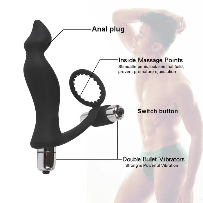 Male Sex Toys HEXHER Double Stimulate Cock Ring and Butt Plug