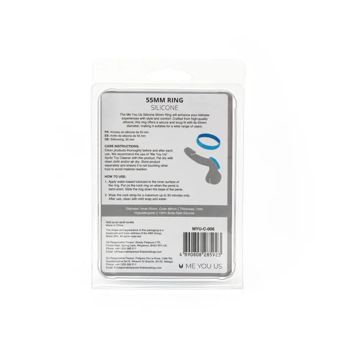 ME YOU US Male Sex Toys Me You Us Silicone Cock Ring Light Blue 55mm