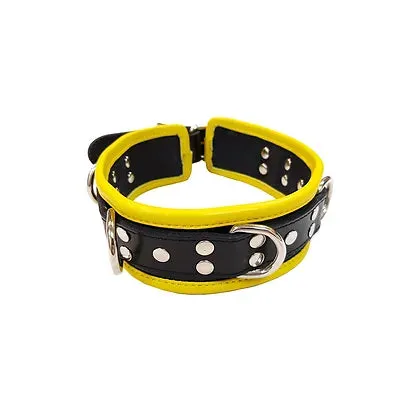 Restraints Rouge 5 DRing Leather Collar BlackYellow Rouge