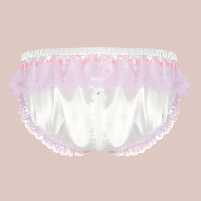 White Satin Pink Lace Panties House of Chastity Vibrators