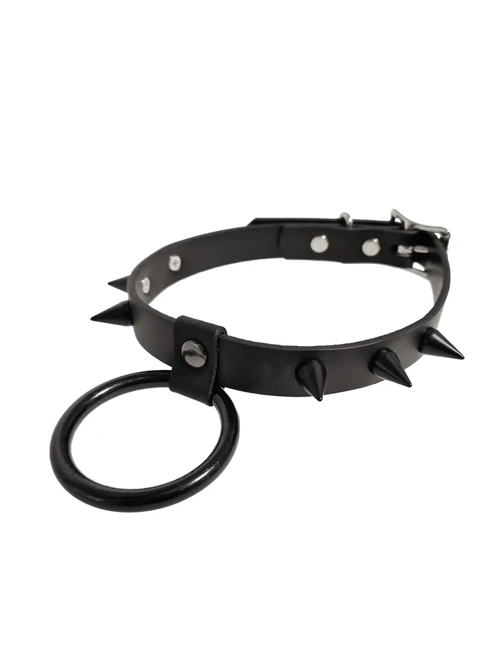 6 Spike Collar With 2 Inch O Ring Black HonourSkintwocom Anal