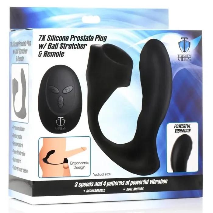 7x Silicone Prostate Plug With Ball Stretcher And Remote Trinity Vibes Male Sex Toys