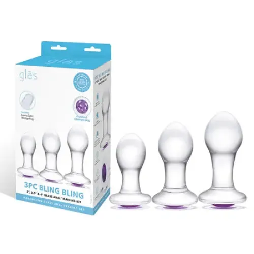 Anal glas Glas 3Piece Bling Bling Glass with Purple Gem Base Anal Training Kit Anal glas Glas 3Piece Bling Bling Glass with Purple Gem Base Anal Training Kit