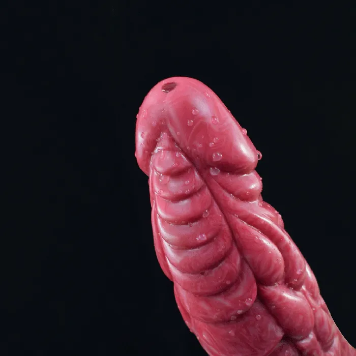 Anal Modi Ejaculation Fantasies N5009 Red Scale Texture Liquid Silicone Squirting Dildo 9 Inch