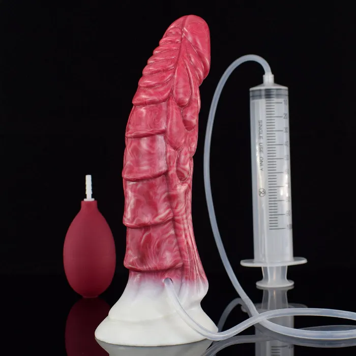Anal Modi Ejaculation Fantasies N5009 Red Scale Texture Liquid Silicone Squirting Dildo 9 Inch
