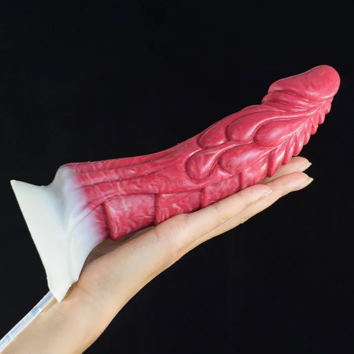 Anal Modi Ejaculation Fantasies N5009 Red Scale Texture Liquid Silicone Squirting Dildo 9 Inch