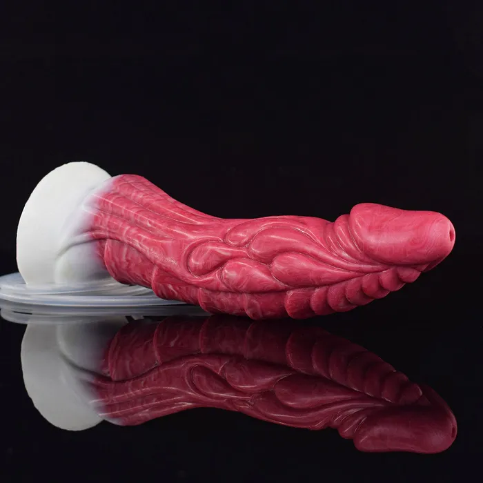 Anal Modi Ejaculation Fantasies N5009 Red Scale Texture Liquid Silicone Squirting Dildo 9 Inch