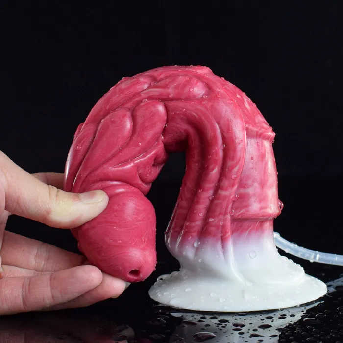 Anal Modi Ejaculation Fantasies N5009 Red Scale Texture Liquid Silicone Squirting Dildo 9 Inch