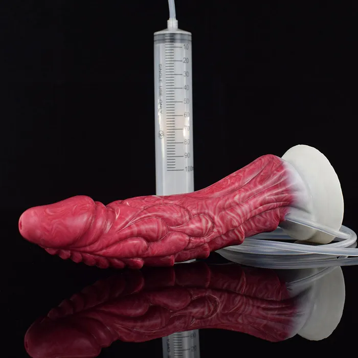 Anal Modi Ejaculation Fantasies N5009 Red Scale Texture Liquid Silicone Squirting Dildo 9 Inch
