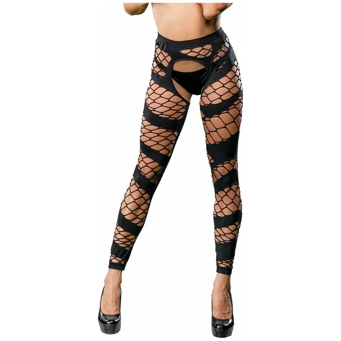 Beverly Hills Naughty Girl Wild Design Mesh Crotchless Legging Black One Size Beverly Hills Anal