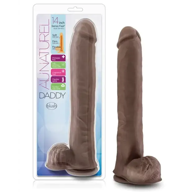 Blush Au Naturel Daddy 14 in Posable Dual Density Dildo with Balls Suction Cup Beige Blush Dildos
