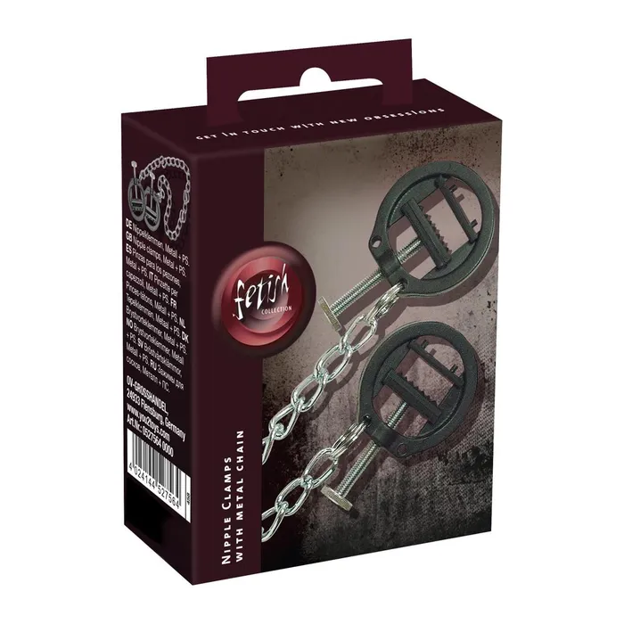 Couples Fetish Collection Round Screw Nipple Clamps with Metal Chain