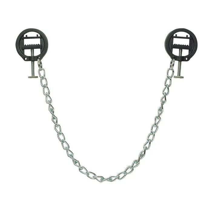 Couples Fetish Collection Round Screw Nipple Clamps with Metal Chain