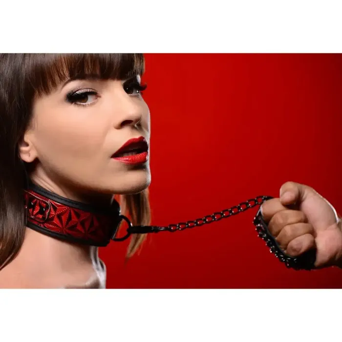 Crimson Tied Collar With Leash Master Series Male Sex Toys
