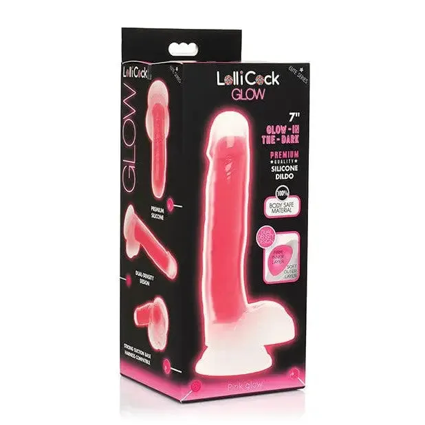 Curve Toys Lollicock GlowintheDark Silicone Dildo w Balls 7in Pink Dildos