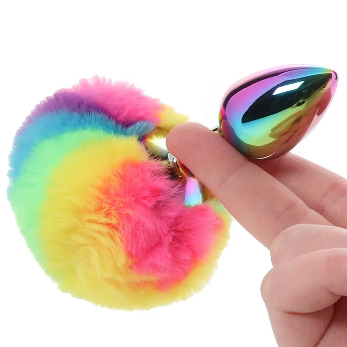 Electric Eel Anal Gemsations 3 Inch Bunny Tail Butt Plug in Rainbow