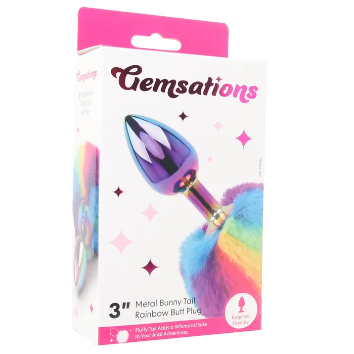 Electric Eel Anal Gemsations 3 Inch Bunny Tail Butt Plug in Rainbow