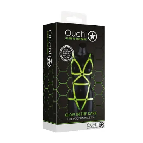 Female Sex Toys SHOTS AMERICA Ouch Glow in the Dark FullBody Harness Neon Green SM