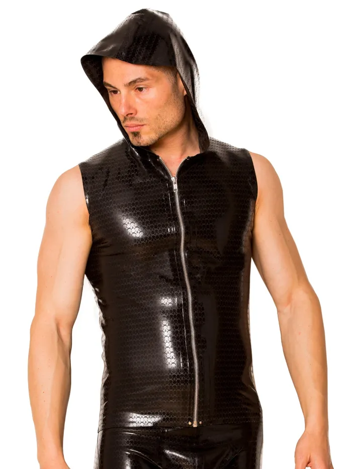HonourSkintwocom Black Sleeveless Armour Zip Latex Hoody Anal