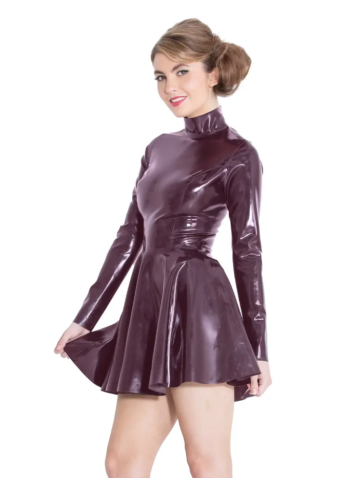 HonourSkintwocom Female Sex Toys Fabulous High Neck Skater Latex Dress in Ruby