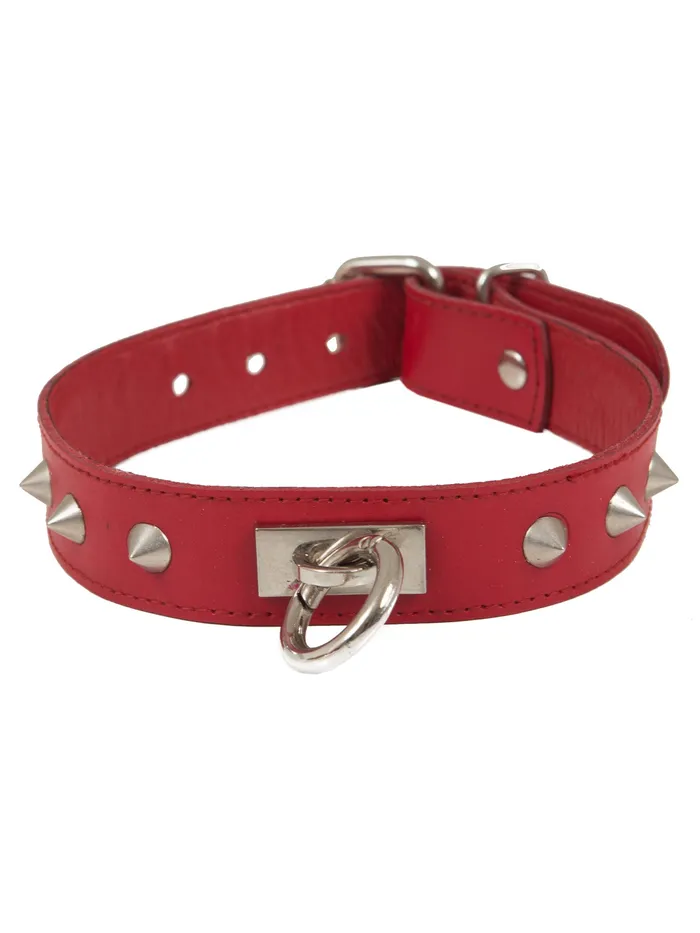 HonourSkintwocom Red Leather ORing Studded Collar Restraints