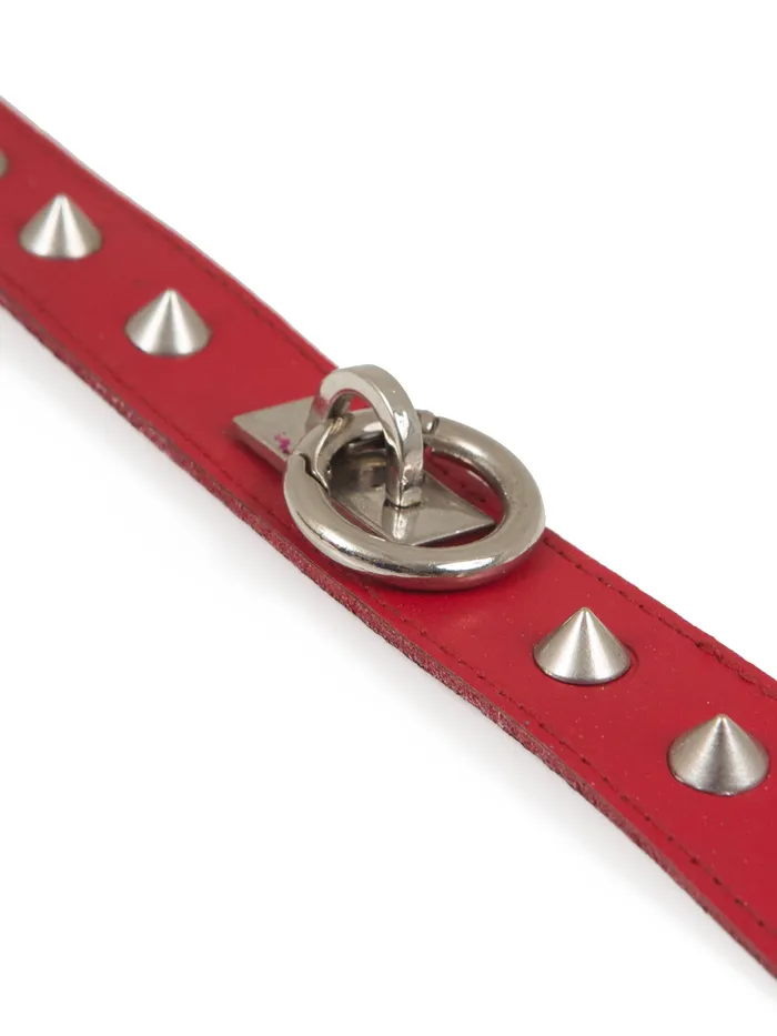 HonourSkintwocom Red Leather ORing Studded Collar Restraints HonourSkintwocom Red Leather ORing Studded Collar Restraints