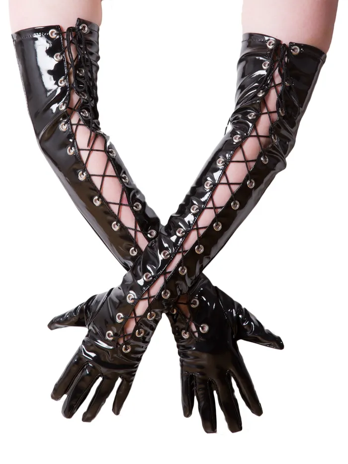 Laced Front Long PVC Gloves HonourSkintwocom Female Sex Toys