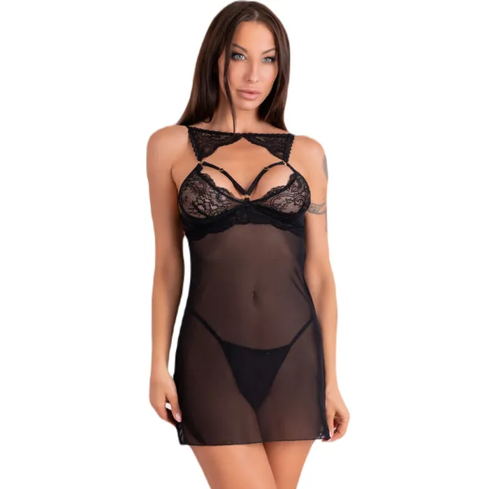 Lucidtoys Anal LIVCO CORSETTI FASHION KROLINA LC 90734 CHEMISE THONG BLACK SM