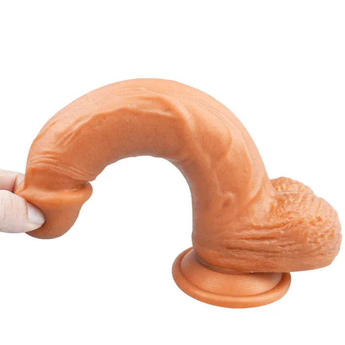 Modi Female Sex Toys B49 Realistic Gold Dualdensity Liquid Silicone Suction Cup Dildo with Balls 87 Inch