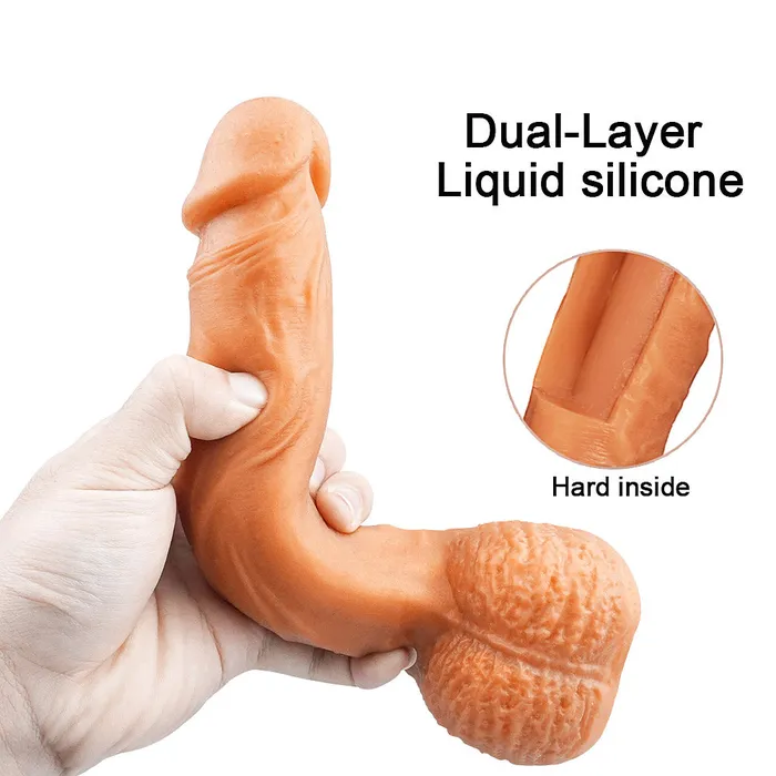Modi Female Sex Toys B49 Realistic Gold Dualdensity Liquid Silicone Suction Cup Dildo with Balls 87 Inch