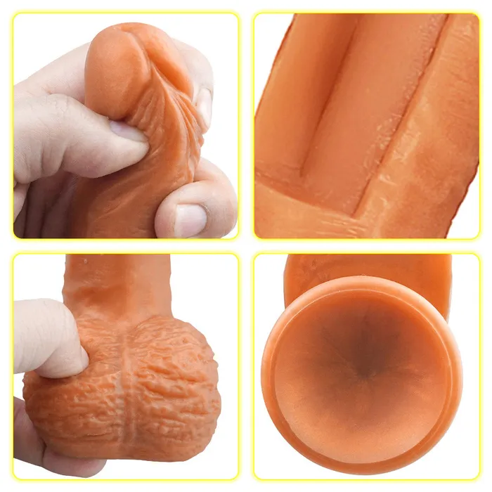 Modi Female Sex Toys B49 Realistic Gold Dualdensity Liquid Silicone Suction Cup Dildo with Balls 87 Inch
