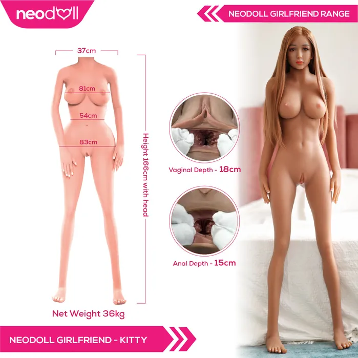 Neodoll Neodoll Girlfriend Kitty Silicone TPE Hybrid Sex Doll 166cm Tan Male Sex Toys