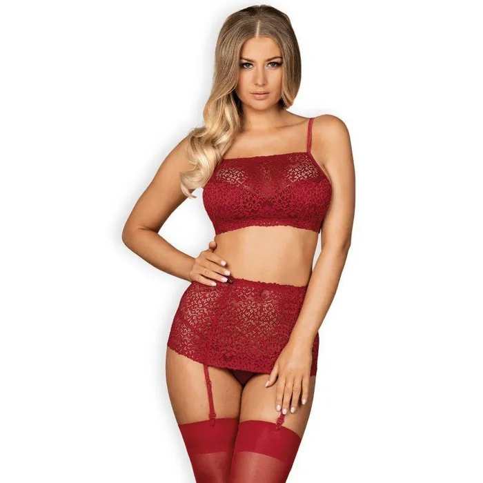 Obsessive Sexy Lingerie Lividia Three Pieces Set Red Obsessive Anal