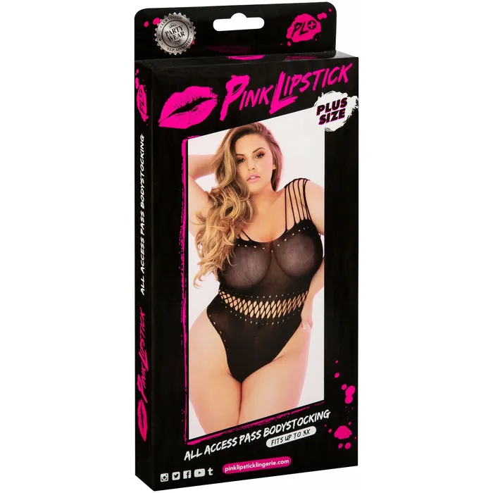 Plus Size Pink Lipstick All Access Pass Bodystocking Black Plus Size Pink Lipstick