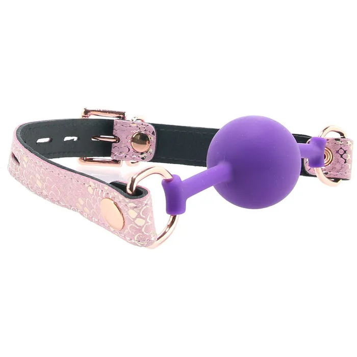 Purple Silicone Ball Gag with Snake Print Strap Spartacus Female Sex Toys