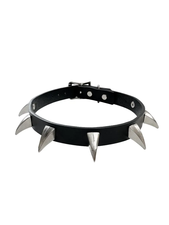 Restraints HonourSkintwocom Black Leather Claw Spiked Collar