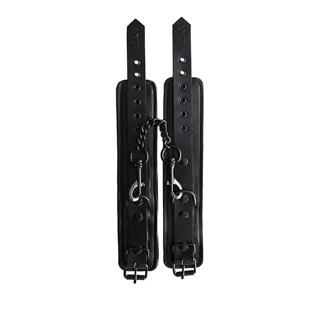 Rouge Rouge Leather Ankle Cuffs Black with Black Accessories Restraints Rouge Rouge Leather Ankle Cuffs Black with Black Accessories Restraints