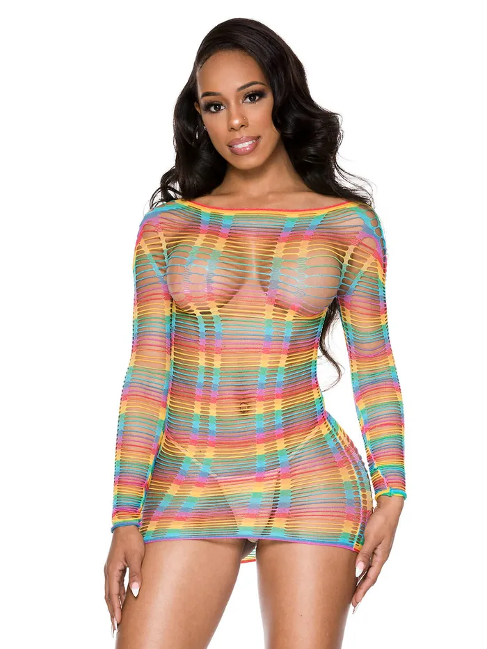 Scoop Neck Rainbow Net Mini Dress HonourSkintwocom Female Sex Toys