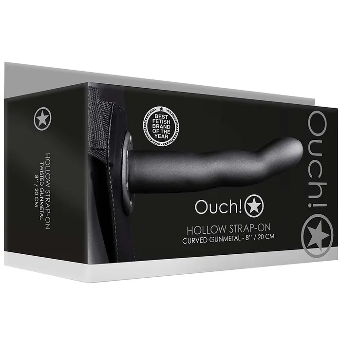 Shots Toys Female Sex Toys Ouch Curved 8 Inch Hollow StrapOn in Gunmetal Shots Toys Female Sex Toys Ouch Curved 8 Inch Hollow StrapOn in Gunmetal