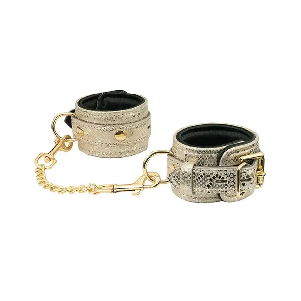 Spartacus Restraints Microfiber Snake Print Wrist Restraints White W Leather Lining Spartacus Restraints Microfiber Snake Print Wrist Restraints White W Leather Lining